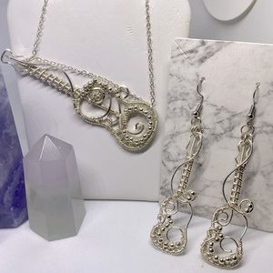 (One of a kind)Handmade wire wrapped guitar necklace and earrings